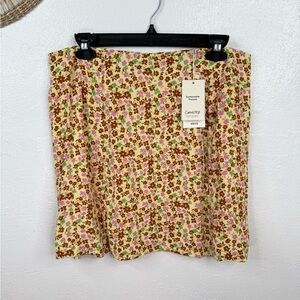 MNG Mango Skirt Womens Size L Yellow Floral Mini Lined Back Zip